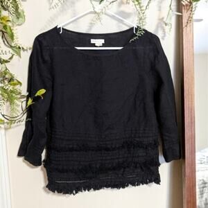 Anthropologie meadow rue black fringe top 3/4 Sleeve
